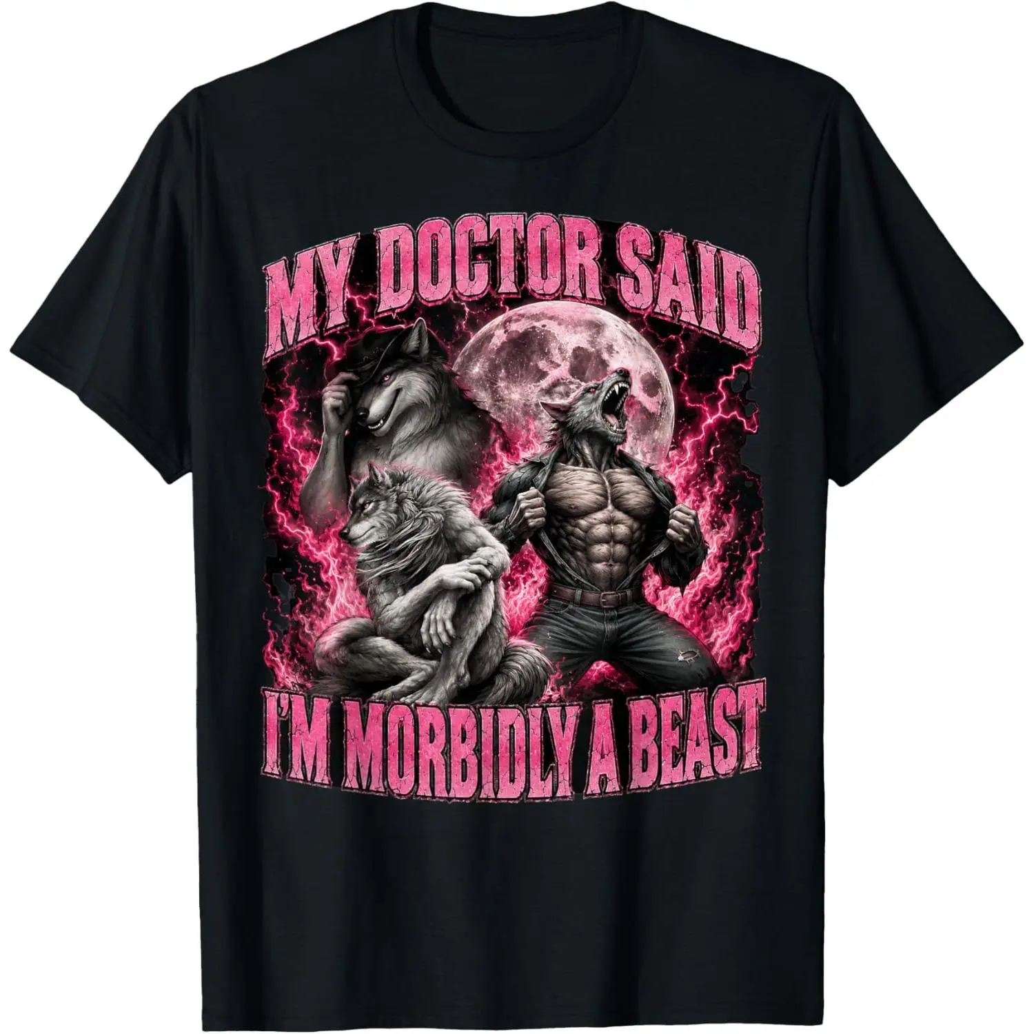 Graphic T-Shirt for Women, Vintage Distressed Cotton Top with Funny "Morbidly A Beast" Werewolf Meme Quote, Tops