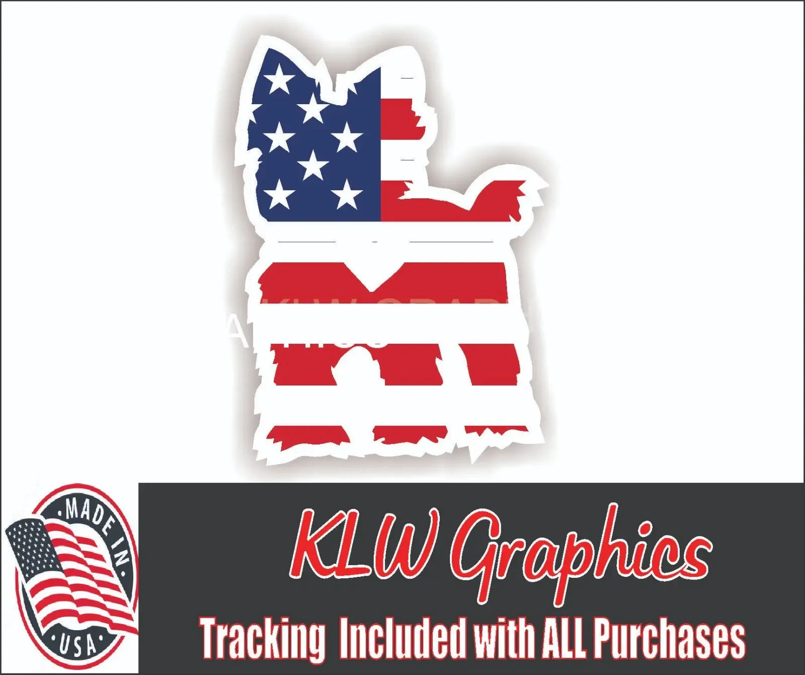 Yorkie American Flag Full Color Decal Sticker Flag Family Pet Dog Car Truck Wife Girl Yorkshire Terrier