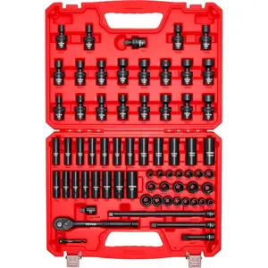 VEVOR Impact Socket Set 3/8 Drive, 90 PCS, CR-MO, SAE 1/4-3/4 Metric 6-19mm, with Shallow Deep Sockets, Swivel E-Torx Bit socket Sockets, Extension Bars, Adapters, Universal JointVEVOR Super Brand Day