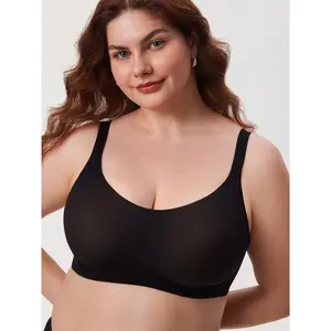 DELIMIRA Women's Cosnufy Sheer Full Coverage Bra Underwire Mesh Plus Size Unlined