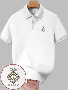 Business Casual Men's Casa Blanca Emblem Printed Short Sleeve Polo Shirt for Daily Commuting and Business Occasions Menswear