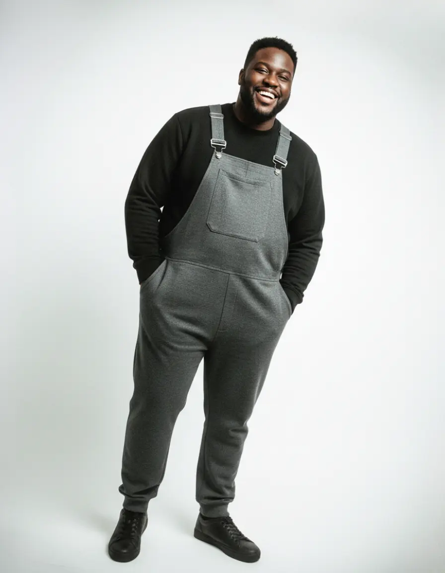Men's Cotton Fabric Overalls, Loungewear Jumpsuit with Jogger Cuffs, Adjustable Straps and Hidden Pocket, Menswear, Comfy, Soft