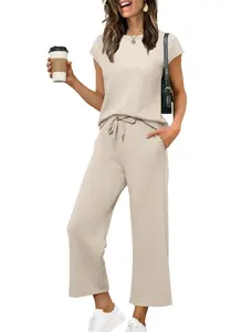 Womens Cap Sleeve Crop Tops Summer Color Block Going Out Crew Neck Knit Trendy Casual Sweater