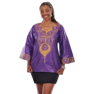 Purple African Dashiki Top with elaborate Embroidery-DP3548P