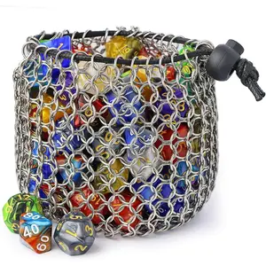 Chainmail D&D Dice Bag - Large Capacity Stainless Steel Drawstring Dice Bag for Dice Set (Hold 100 DND Dice)