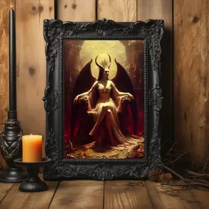Lilith Sitting Throne Devil Print, Demon Vintage Dark Art, Occult Poster, Gothic Female Demon, Witchcraft, Witch Print, Wiccan Art
