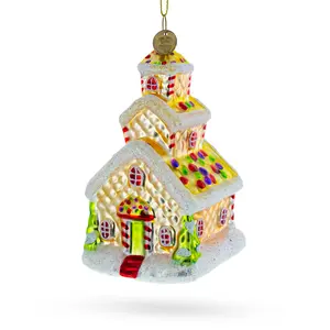Gingerbread House Adorned with Candy Canes Blown Glass Christmas Ornament