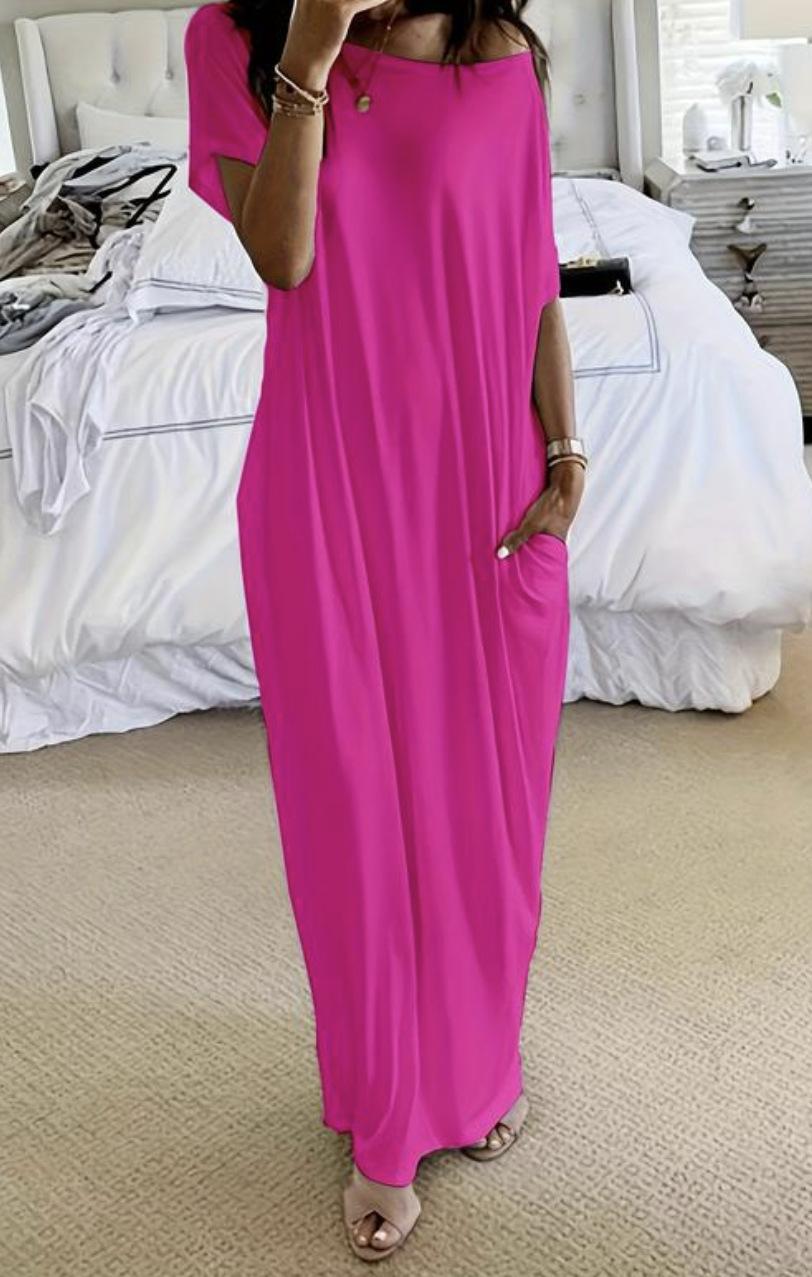 Women's Off The Shoulder Maxi Dress Loose Fit Boat Neck Casual Long Sun  Dresses with Side Pockets - TikTok Shop