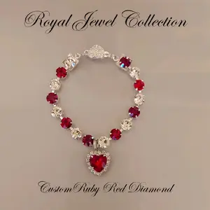 Pet Collar Custom Ruby Red & Diamond Crystal Heart Necklace Magnetic Breakaway Safe for Dogs & Cats