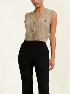 Women's V-Neck Knitted Vest, Casual Fashion Sweater for Daily Wear, Comfortable & Stylish Outerwear for Women, Womenswear