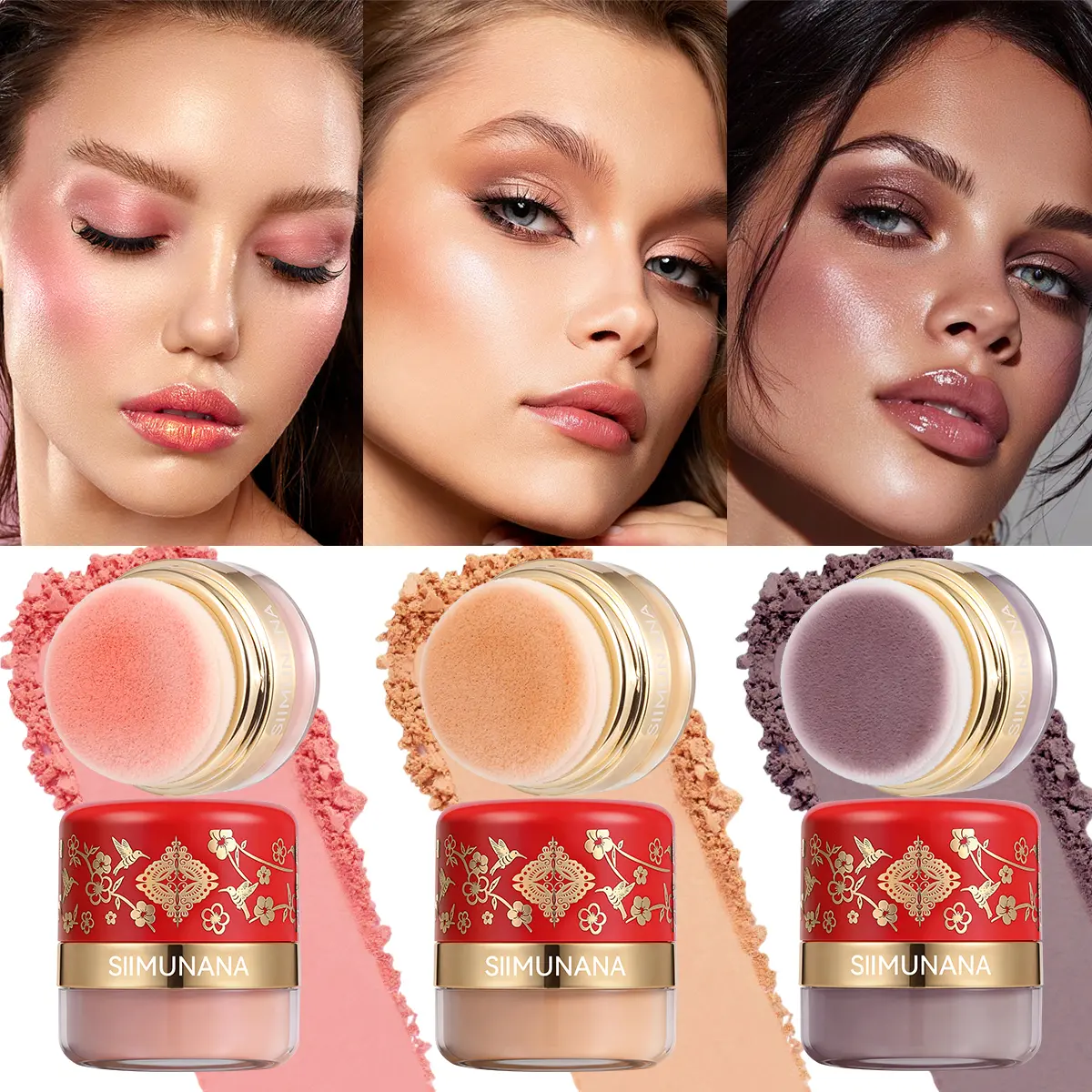 Silky Matte Blush Powder with Fluffy Puff & Mirror, Buildable & Long-Lasting Facial Cosmetic, Lightweight Travel-Friendly Compact for a Natural Glow, Gift, Lid