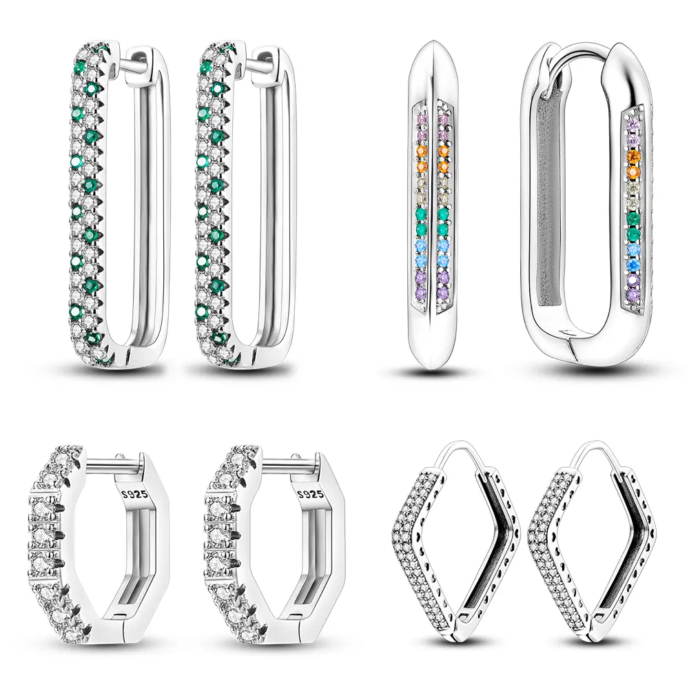 Geometric Hoop Earrings 925 Sterling Silver,Rectangle/Hexagon/Diamond/Rainbow Designs For Everyday Wear/Birthday/Pride Month