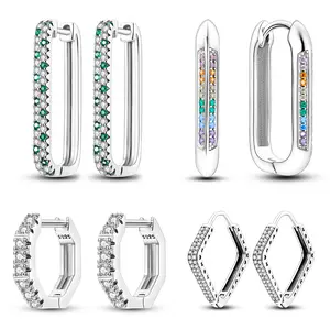 Geometric Hoop Earrings 925 Sterling Silver,Rectangle/Hexagon/Diamond/Rainbow Designs For Everyday Wear/Birthday/Pride Month