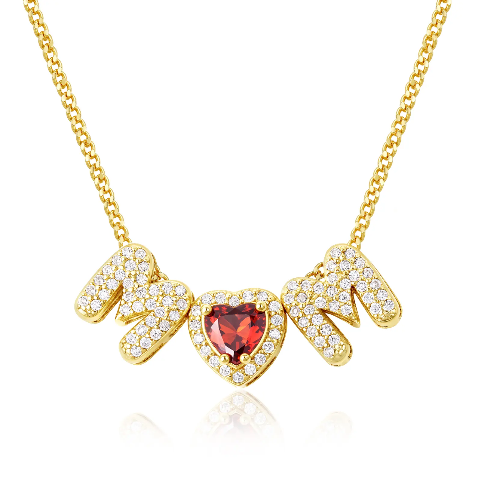 KISSYAN Mama Necklace for Women, 14K Gold Plated Heart Birthstones Bubble Pendant Necklaces for Mom Wife Dainty Jewelry Gift for Mother's Day Birthday,summerwins