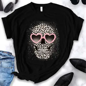 Leopard Gothic Skull Cool Skeleton Cheetah Print Bleach T-Shirt Cotton Menswear