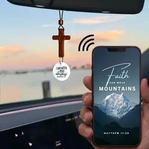 Auto Mirror Cross Hanging Accessory – Handmade Wooden Decor, Scan-to-Get Daily Bible Verses (Gifts for Faithful)