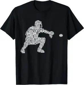 100% Cotton Baseball Catcher Youth Men  Boys T-Shirt