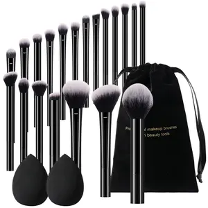 Professional Makeup Tools Set with Velvet Bag 20pcs Soft Fiber Brushes & 2pcs Sponge for Easy Carrying Travel Gift for Women Girls