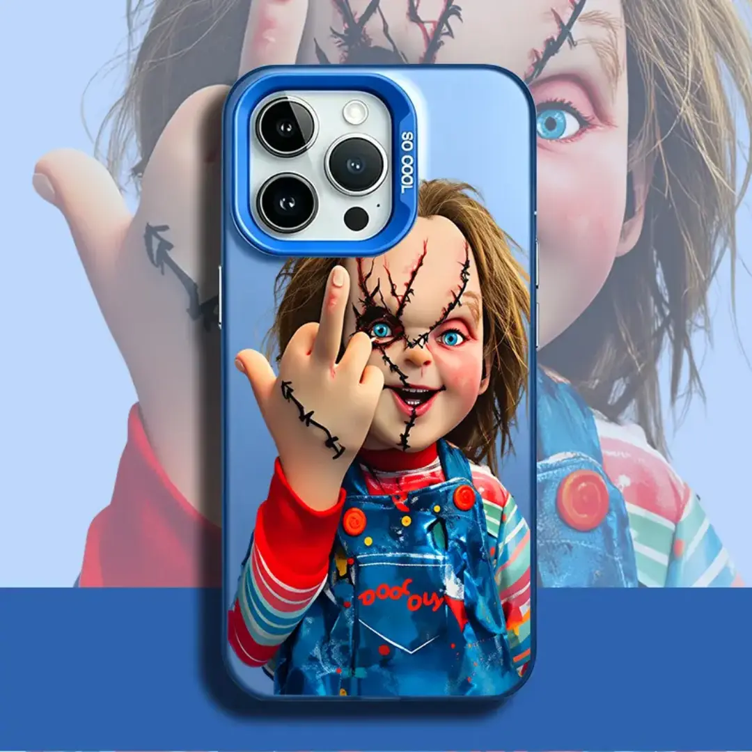 Chucky Creepy Gesture Pattern TPU phone case for iPhone 17 Air 16 Pro Max 15 14 Plus 13 12 11 XR XS stylish camera protection Shockproof Anti Drop Durable Phone Case.