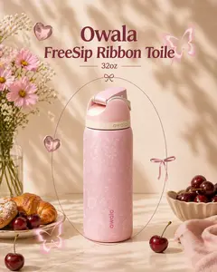 Owala Freesip Ribbon Toile 32oz Stainless Steel Water Bottle, Pink Ribbon Sport Water Bottle, Color Drop Collection Stainless Steel Water Bottle
