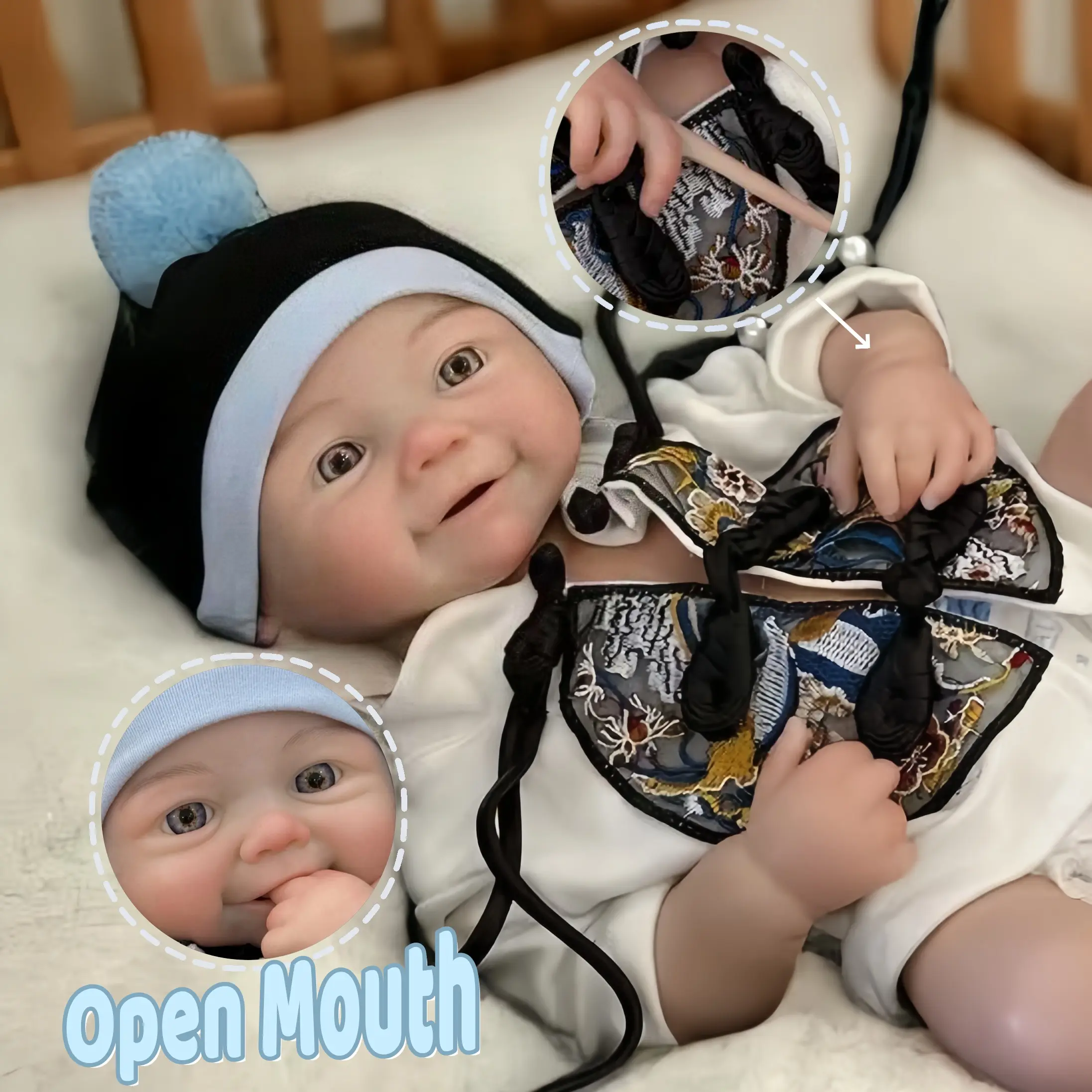 18 Inch/45 CM Open Mouth Big Silicone Girl Reborn Dolls Painted Detailed Full Body Soft Solid Silicone Reborn Dolls for Birthday Gift, Collectible Dolls, Clothes For Dolls