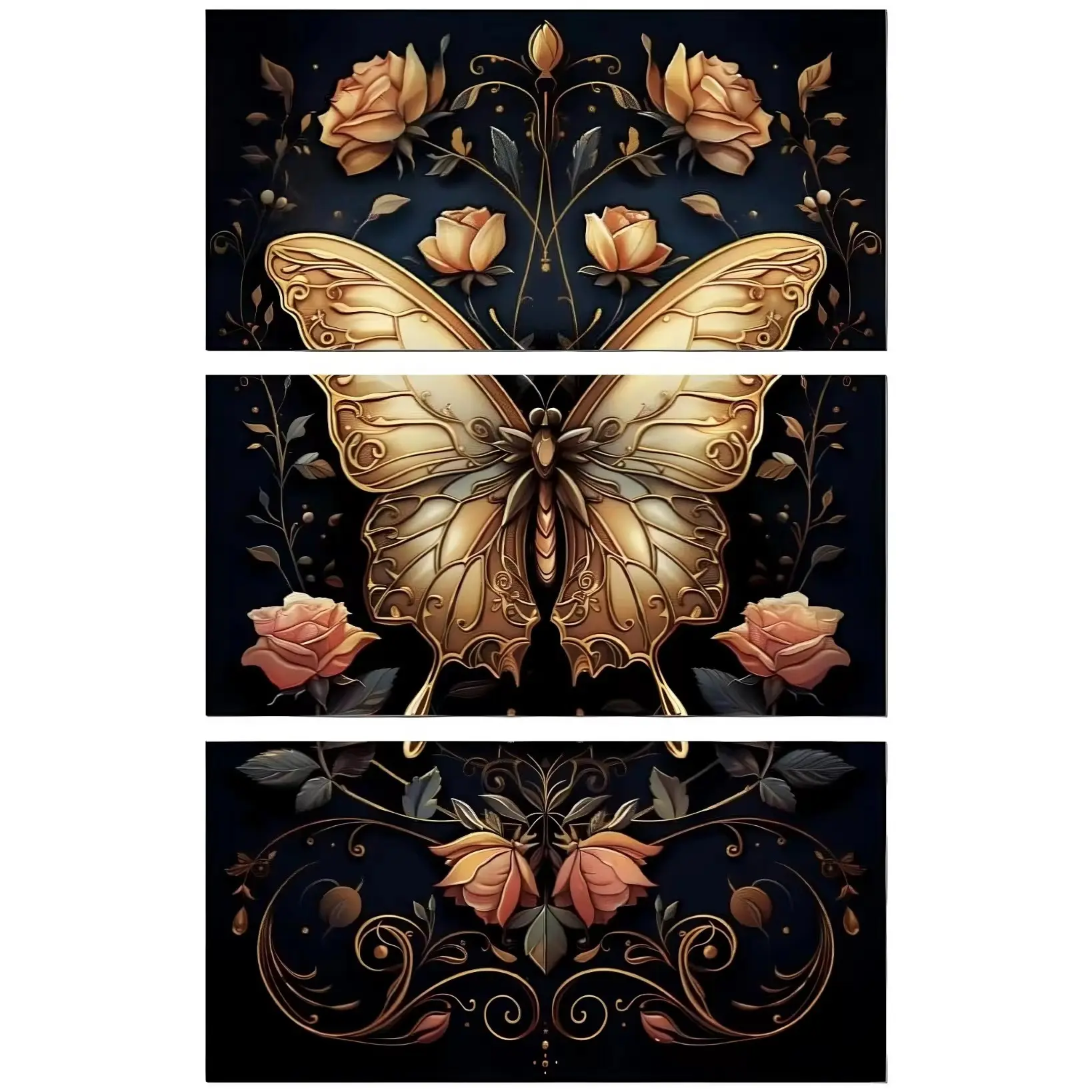 RW-3Pcs Vintage Gold Butterfly Decorative Stickers, Self-Adhesive Waterproof Durable, DIY Furniture Decals for Cabinets, Wardrobes, Desks Stickers
