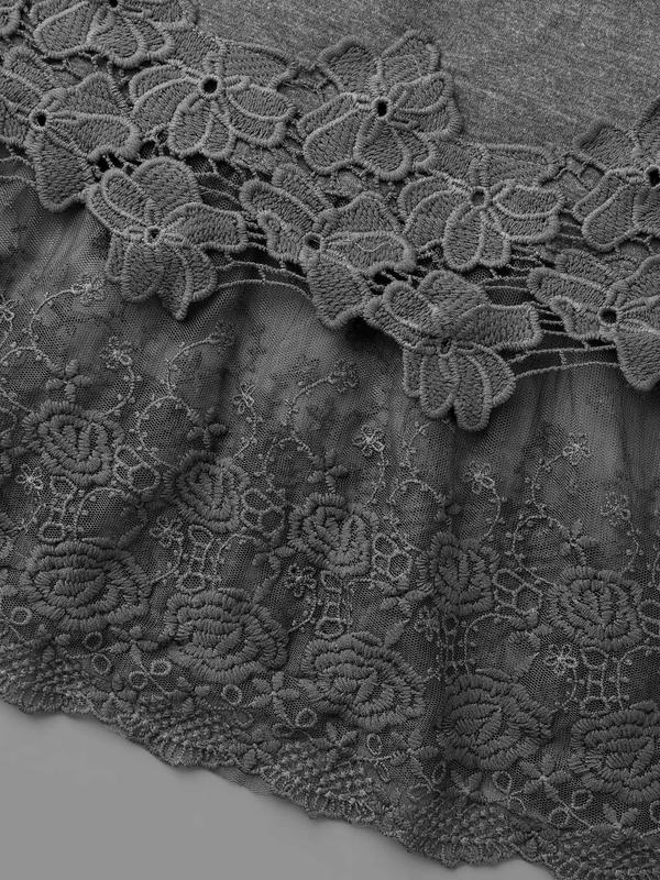 BLOOMCHIC V Neck Lace Panel Jersey Top - Loose Fit Extra Long Sleeve Blouse in DimGray DarkGreen Mauve for Womenswear Garment Fabric