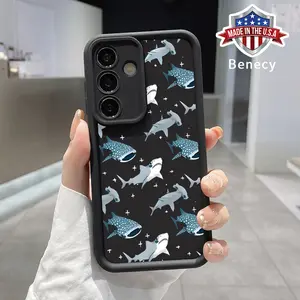 TPU Phone Case Compatible with Galaxy S23 Ultra S24 Plus S25 S22+ Blue Shark Pattern Drop Protection Shockproof Soft Silicone Smartphone Cover Casing