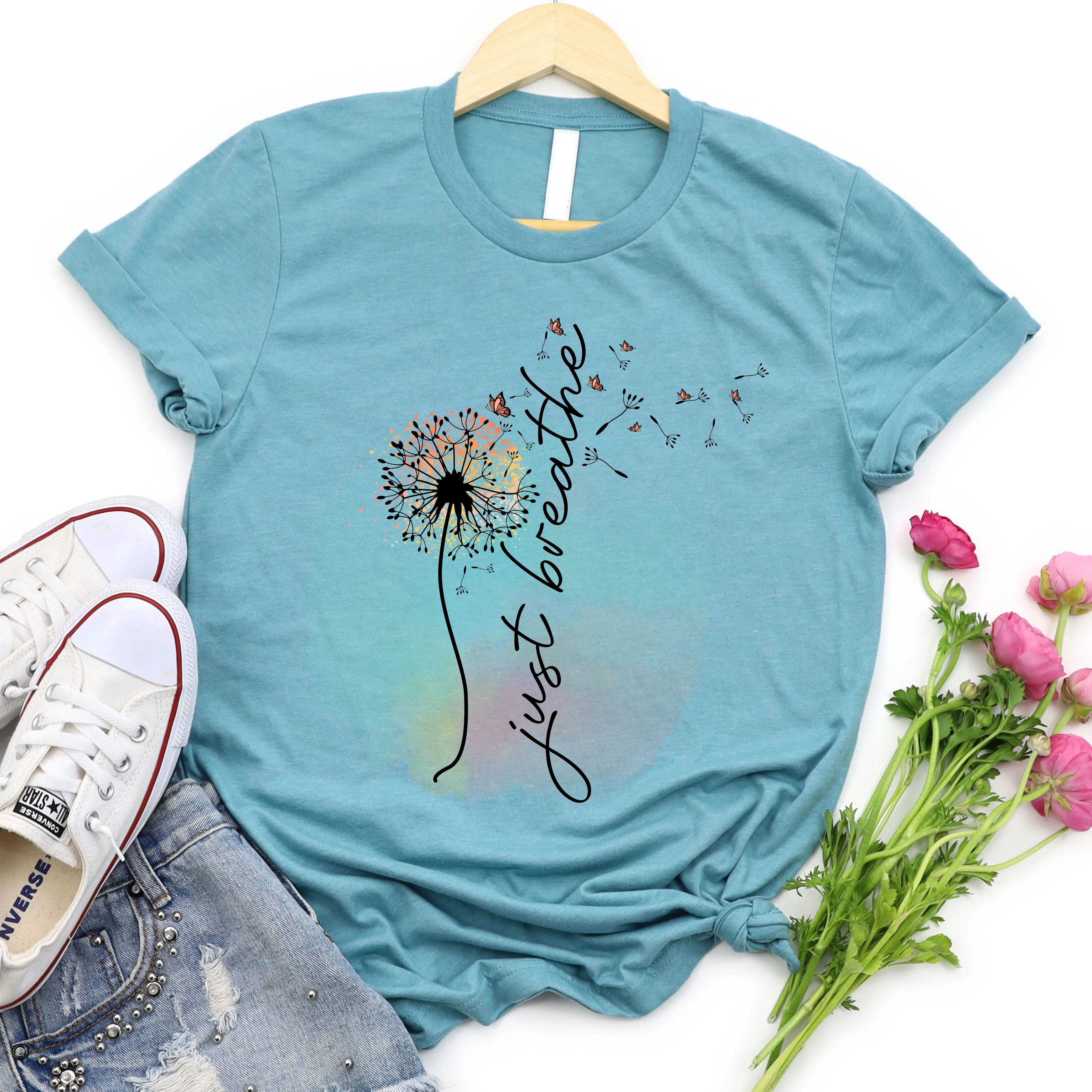 Just Breathe Tee - Heather Lagoon