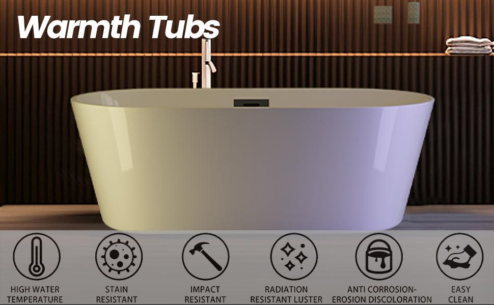 【GARVEE】59" Freestanding Acrylic Bathtub for Bathroom, Contemporary White Soaking Tub with Chrome Overflow and Drain, Marine Acrylic Material, cUPC Certified