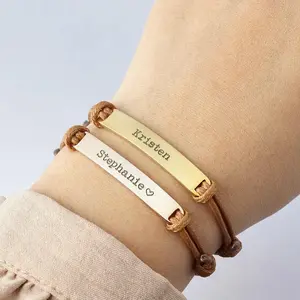 Custom Engraved Name Bracelet for Women Personalized Rope Adjustable Hand Strap Stainless Steel Bracelet  Jewelry Gifts