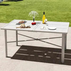 DWVO 59" Rectangular Outdoor Patio Dining Table for 6-Person, Outdoor Patio Dining Table with 2" Umbrella Hole and Sturdy Iron Frame Perfect for Lawn Backyard Garden, Gray