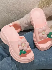 Women's Home Slippers, One-Step Indoor Shoes, Trendy Floral Design, Casual Eva Material, Multi-Color Options, Perfect for Party, Outdoor, Beach, Office