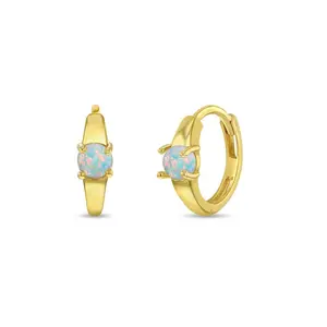 14k Gold Single Opal Pronged 7mm Baby / Toddler / Kids Earrings Hoop