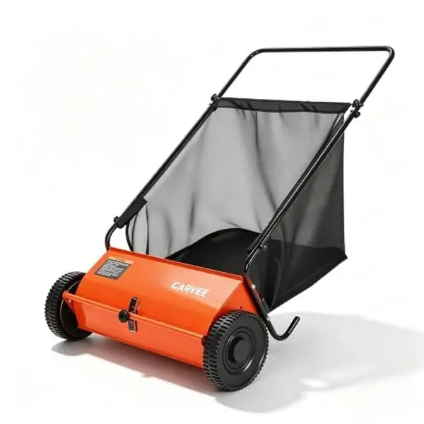 GARVEE Manual 21-Inch Push Lawn Sweeper, Walk-Behind Yard Leaf & Grass Collector - 6 cu ft Cart Bag - 4-Brush System, Adjustable Height, Carbon Steel Frame