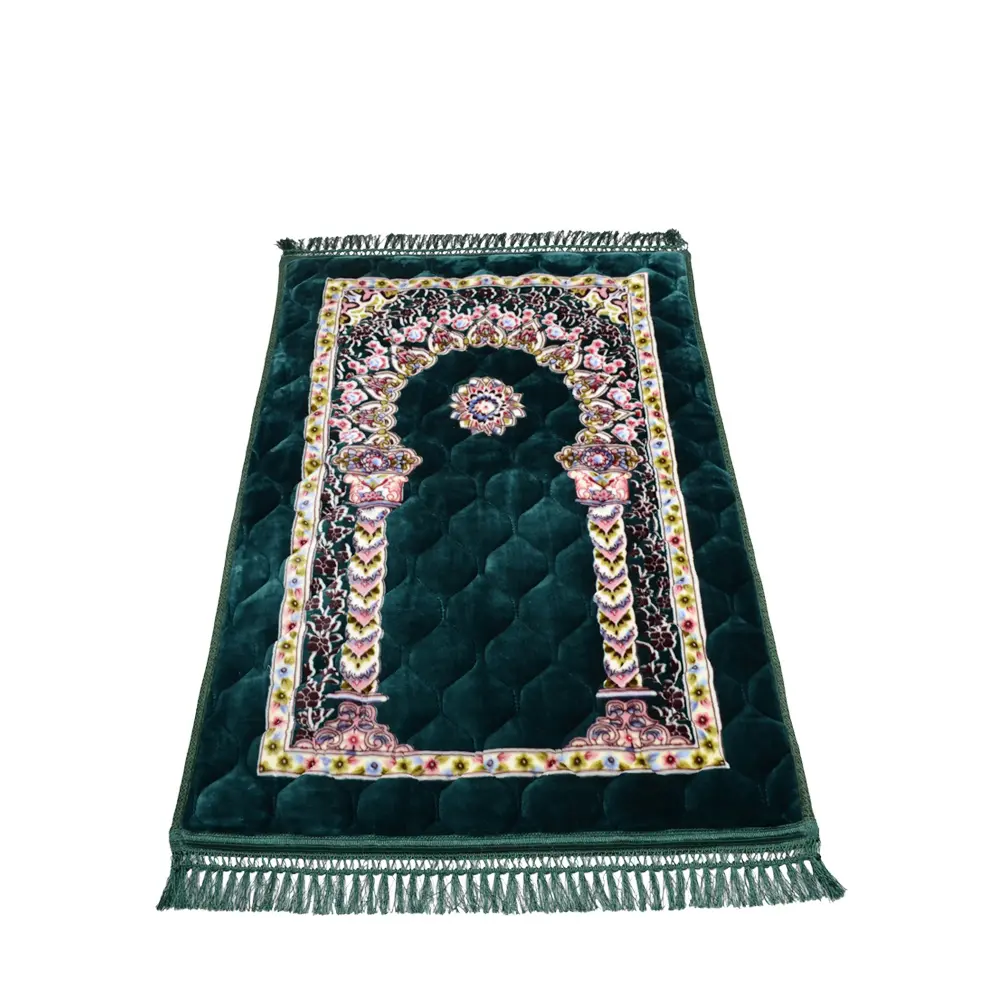 EMPIRE Thick Padded Islamic Muslim Prayer Rug- Green