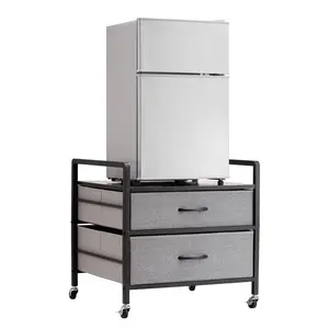VEVOR Mini Fridge Stand with Storage, 176 lb-Capacity Mini Fridge Table with 2 Drawers & 4 Swivel Wheels, Mobile Mini Fridge Shelf, Gray Mini Fridge Organizer for Dorm, Apartment, Office, Bedroom