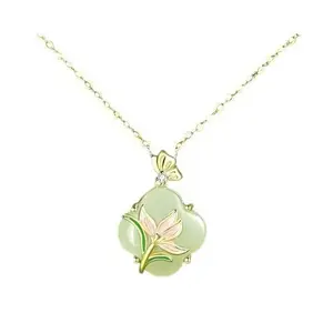 Jade Original Magnolia Clover Necklace Women's National Style New Chinese Pendant Summer Sense