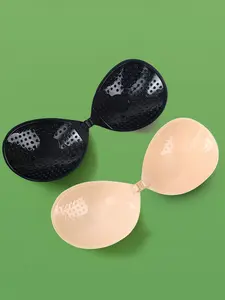 Hidden Sticky Bra Nipple Covers, Sexy Silicone Adhesive Pasties for Wedding Dresses, Push-Up Breathable Round Shape, Large Bust Thin Invisible Support