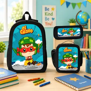 Backpack Set El Chavo Animado Polyester Cartoon Bookbag Backpack Lunch Bag Pencil Case Back To School Travel Daily Carry Kids Teens Boys Girls Students Cartoon Fan Gift Cute Aesthetic Lightweight Durable Bookbag TikTok Viral Trending