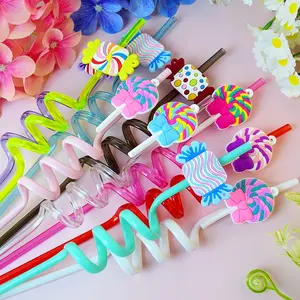 10pcs Candy Lollipop Straws, 27cm Reusable Spiral Straws, Food Safe Pet Material, Perfect for Beach, Pool, Birthday Parties, Water, Milk, Juice