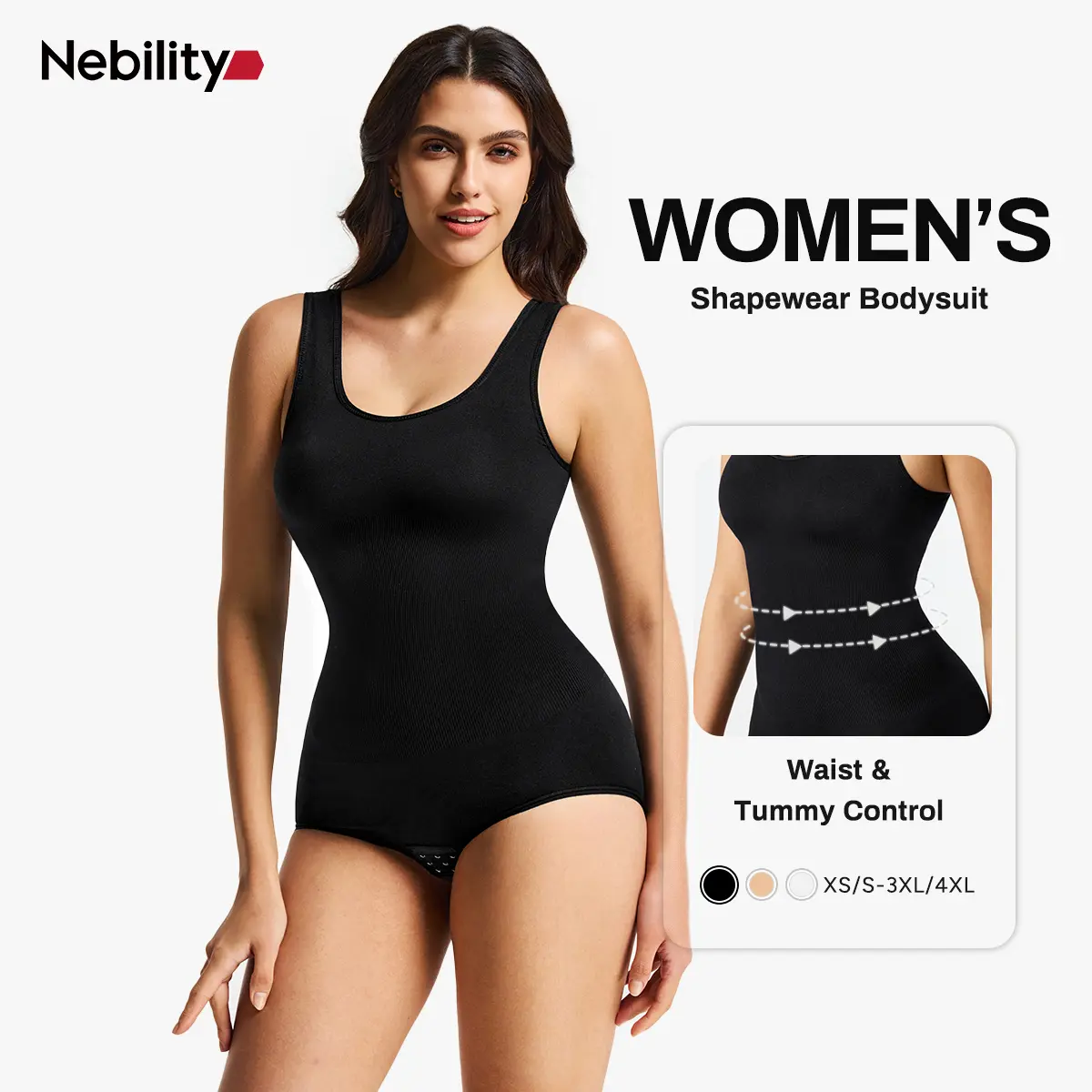 Nebility Women's Seamless Shapewear Bodysuit, Minimalist Stretchy Tank Top for Comfortable Everyday Wear, Shapewear Body Suits, Everyday Wear Shapewear