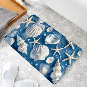 Blue Coastal Seashell Starfish Bath Mat,High-end Design Bathroom Highly Absorbent Floor Mats, Anti-slip Quick-drying Soft Carpets, Suitable for Multi-scenario Shower,Bathtub , Outdoor Door Mats, Gifts for Family and Friends