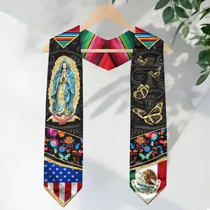 Mexican Graduation Stole Class of 2026, Mexico & USA Flag V Shape Sash, Hispanic Pride Graduation Scarf for Seniors