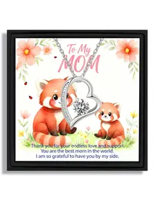 For Mom Mother's Day suitable occasion warm style red panda and heart pendant necklace gift box with blessing card and box