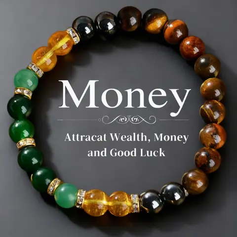 1pc Unisex Non-natural Crystal Energy Bracelet - Tiger Eye, Black Yellow Tourmaline, Onyx, Enhance Prosperity, Financial Success, Money Attracting, Adult Fashion Daily Wear Jewelry Gift