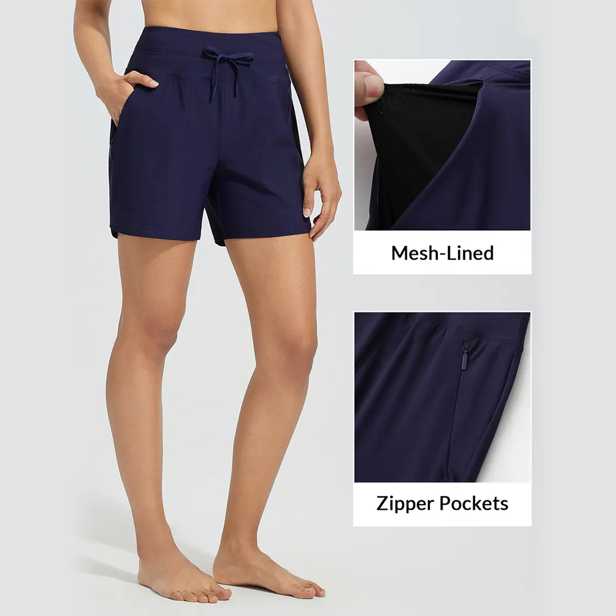 baleaf Women's 5" Swim Board Shorts High Waisted Quick Dry UPF 50+ Swimsuit Swimming Bottoms with Boxer Liner Zipper Pockets