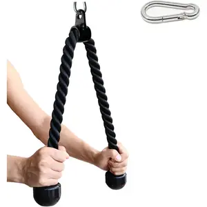Tricep Rope 27 & 36 inches 2 Colors Fitness Attachment Cable Machine Pulldown Heavy Duty Coated Nylon Rope with Solid Rubber Ends