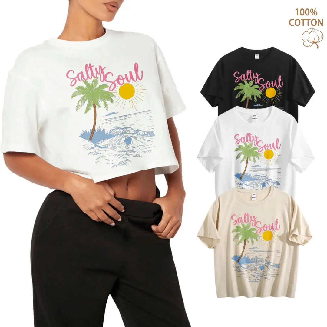 Women's Casual Cotton Cropped T-Shirt, Loose-Fit Oversized Drop Shoulder Tee for Holiday, Thanksgiving, Easter, Valentines Day, Cropped Oversized Women's T-Shirts, Lightweight Cropped Women's T-Shirts