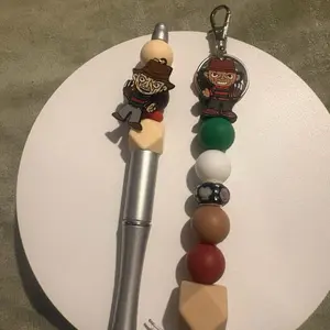 Custom Handmade Keychain and Pen with Colorful Beads and Unique Character Charm